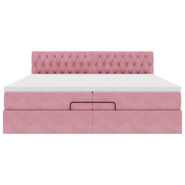 Cadru de pat otoman cu saltea roz 200x200 cm catifea WALTI