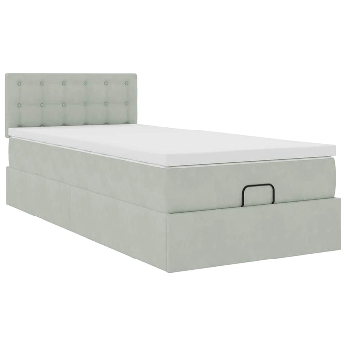Cadru de pat otoman cu saltea Gri deschis 80x200cm catifea - WALTI WALTI