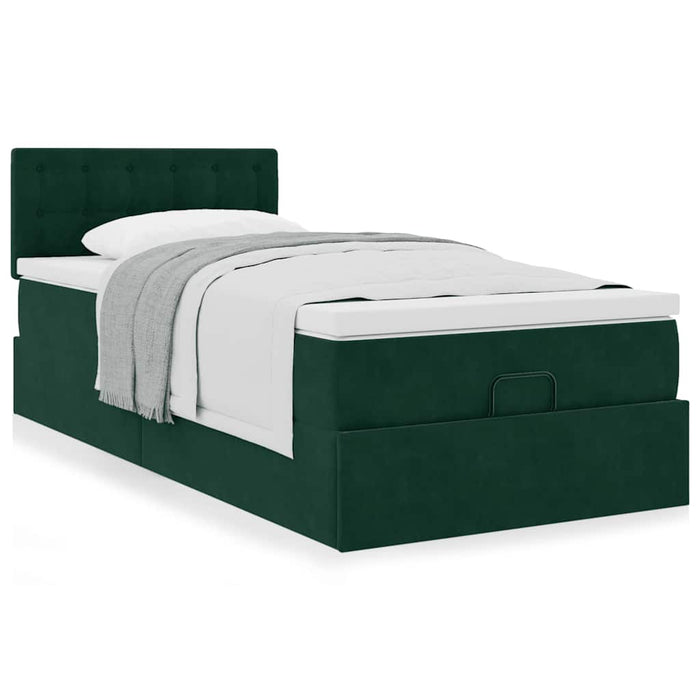 Cadru de pat otoman cu saltea verde închis 80x200cm catifea - WALTI WALTI