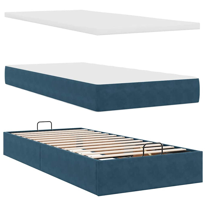 Cadru de pat otoman cu saltea Albastru închis 80x200cm catifea - WALTI WALTI