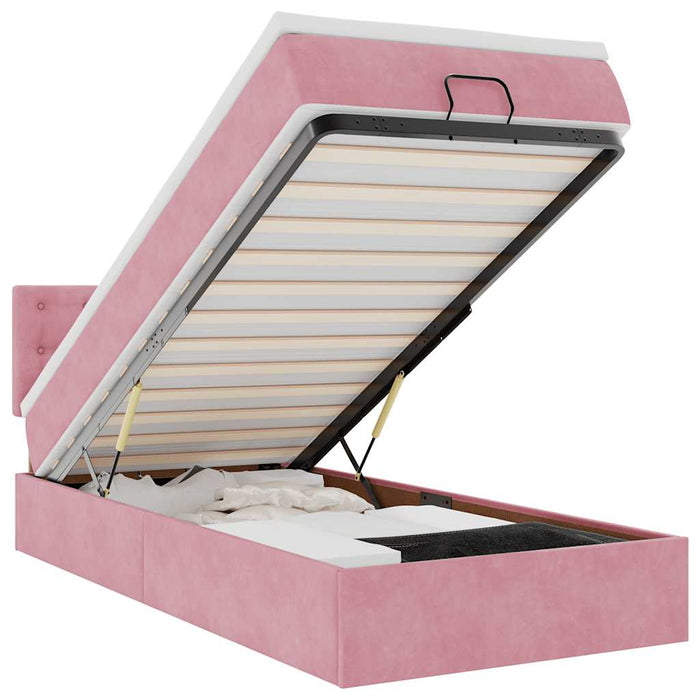 Cadru de pat otoman cu saltea, catifea roz 80x200cm - WALTI WALTI