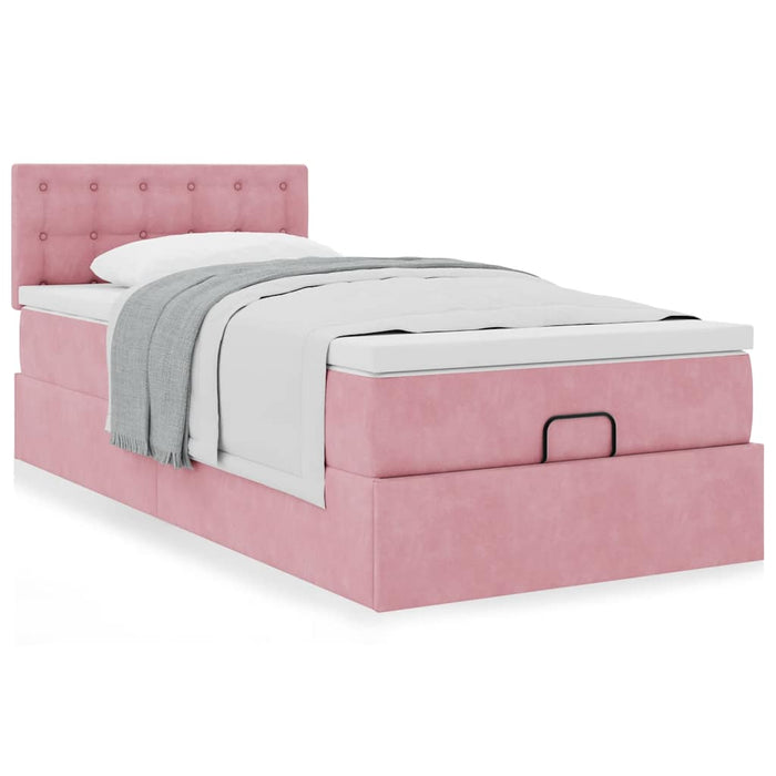 Cadru de pat otoman cu saltea, catifea roz 80x200cm - WALTI WALTI