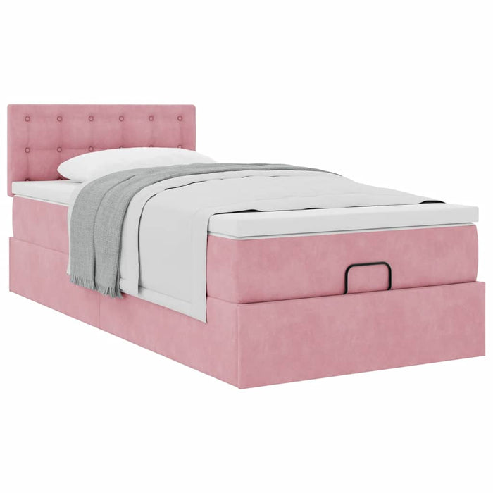 Cadru de pat otoman cu saltea, catifea roz 80x200cm - WALTI WALTI