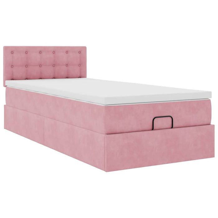Cadru de pat otoman cu saltea, catifea roz 80x200cm - WALTI WALTI