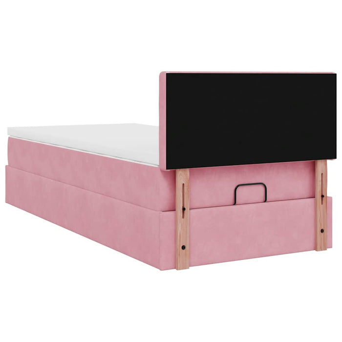 Cadru de pat otoman cu saltea, catifea roz 80x200cm - WALTI WALTI