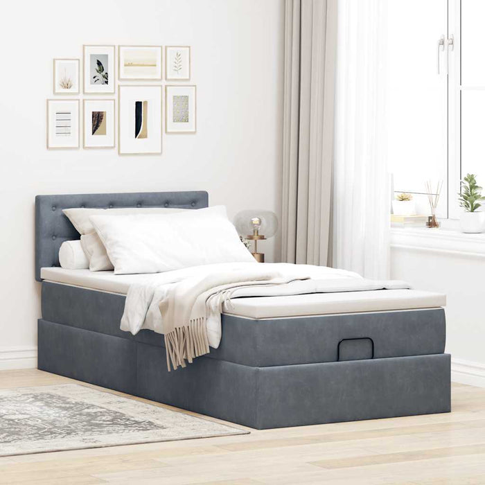 Cadru de pat otoman cu saltea catifea gri închis 90x190cm - WALTI WALTI