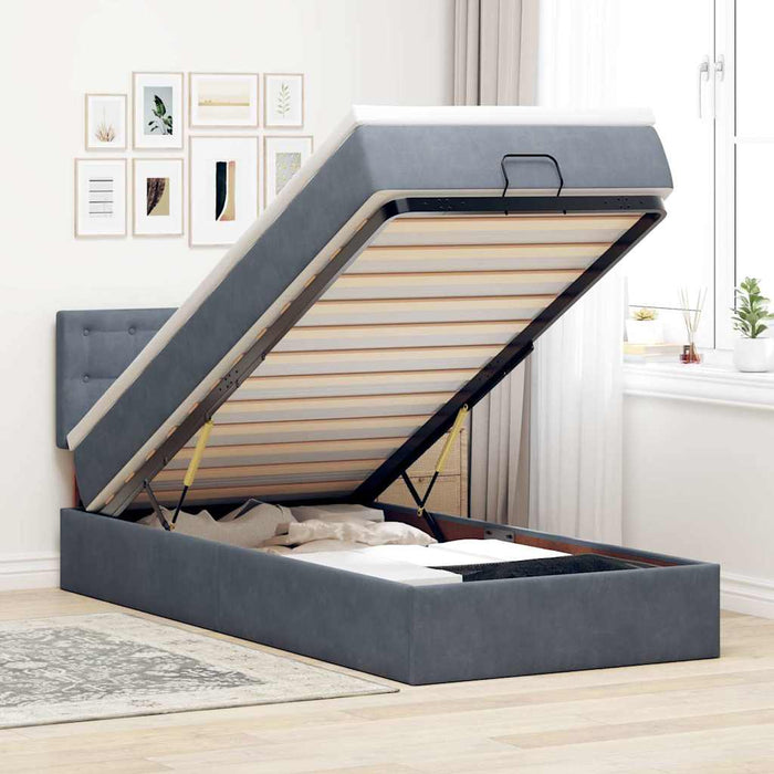Cadru de pat otoman cu saltea catifea gri închis 90x190cm - WALTI WALTI