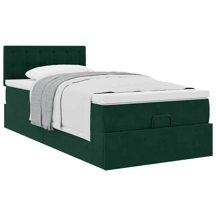 Cadru de pat otoman cu saltea verde închis 90x190cm catifea - WALTI WALTI