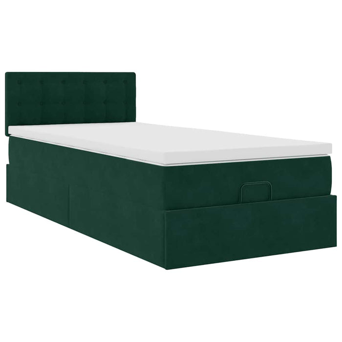 Cadru de pat otoman cu saltea verde închis 90x190cm catifea - WALTI WALTI
