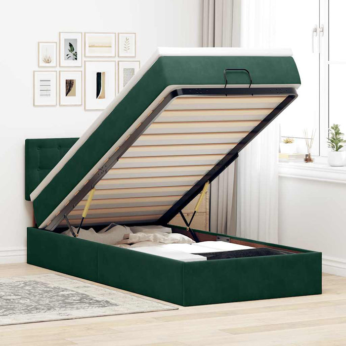 Cadru de pat otoman cu saltea verde închis 90x190cm catifea - WALTI WALTI