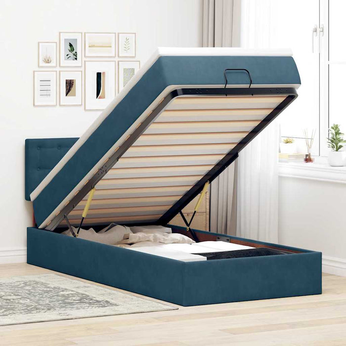 Cadru de pat otoman cu saltea, catifea albastru închis 90x190cm - WALTI WALTI
