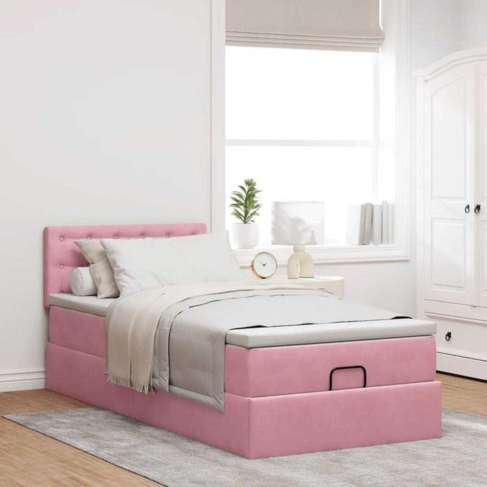 Cadru de pat otoman cu saltea, catifea roz 90x190cm - WALTI WALTI