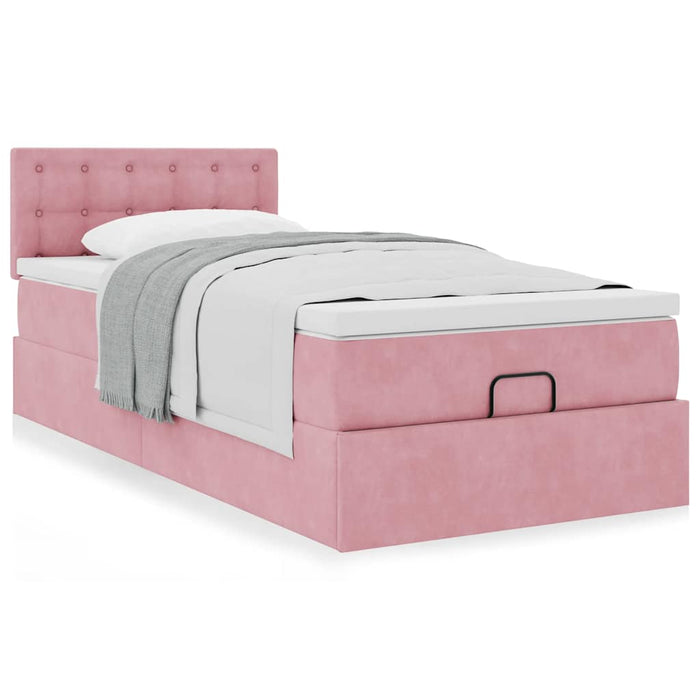Cadru de pat otoman cu saltea, catifea roz 90x190cm - WALTI WALTI