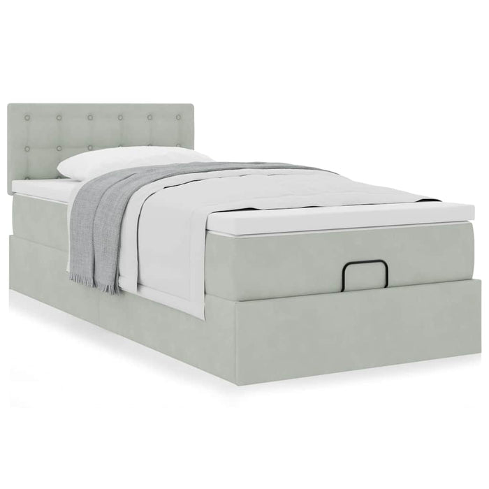 Cadru de pat otoman cu saltea Gri deschis 90x200cm catifea - WALTI WALTI