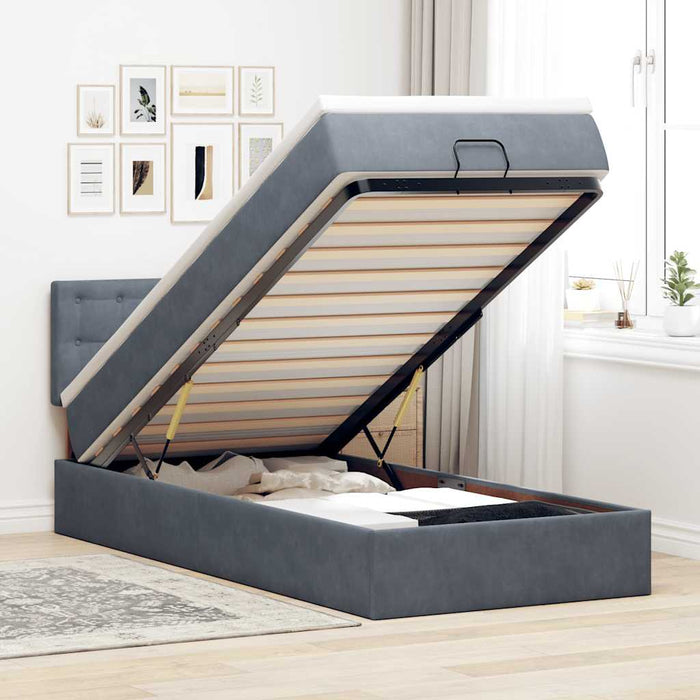 Cadru de pat otoman cu saltea catifea gri închis 90x200cm - WALTI WALTI