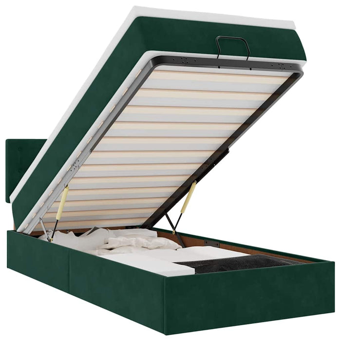 Cadru de pat otoman cu saltea catifea verde închis 90x200cm - WALTI WALTI