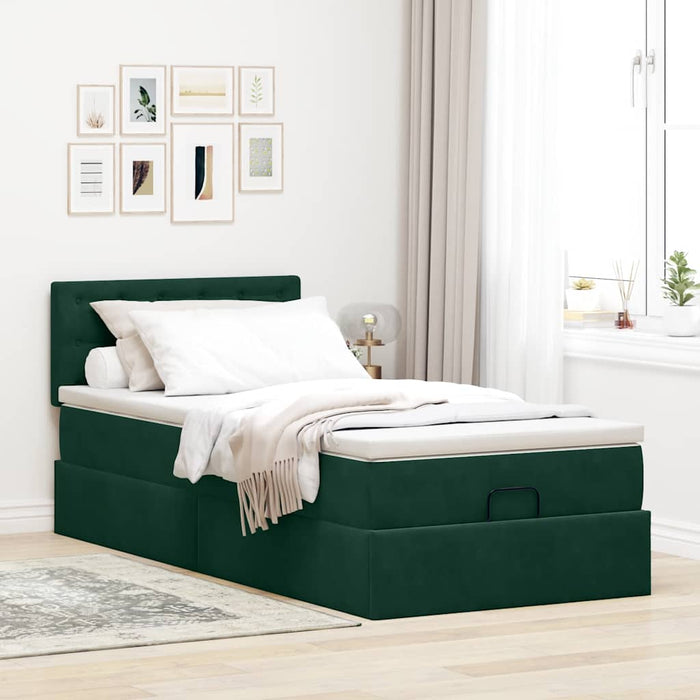 Cadru de pat otoman cu saltea catifea verde închis 90x200cm - WALTI WALTI