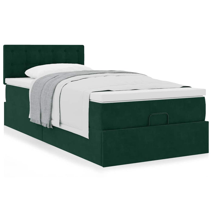 Cadru de pat otoman cu saltea catifea verde închis 90x200cm - WALTI WALTI