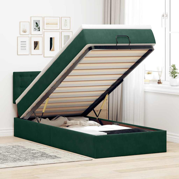 Cadru de pat otoman cu saltea catifea verde închis 90x200cm - WALTI WALTI
