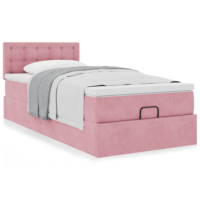 Cadru de pat otoman cu saltea, catifea roz 90x200cm - WALTI WALTI