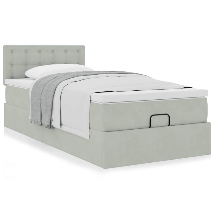 Cadru de pat otoman cu saltea Gri deschis 100x200cm catifea - WALTI WALTI