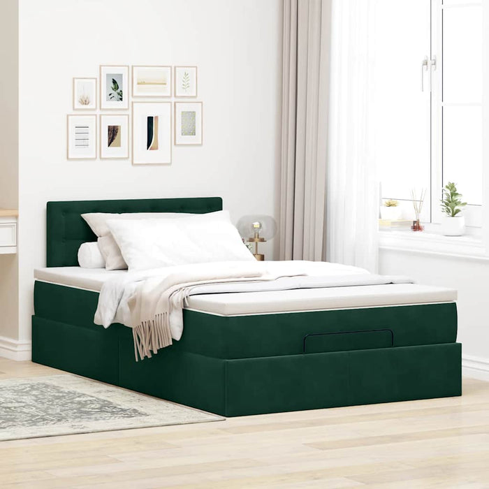 Cadru de pat otoman cu saltea verde închis 120x200cm catifea - WALTI WALTI