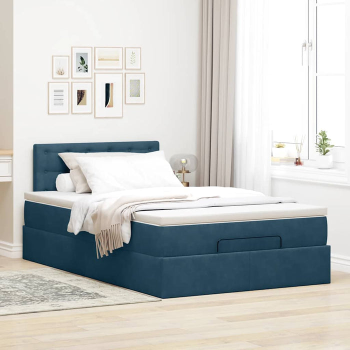 Cadru de pat otoman cu saltea Albastru închis 120x200cm catifea - WALTI WALTI