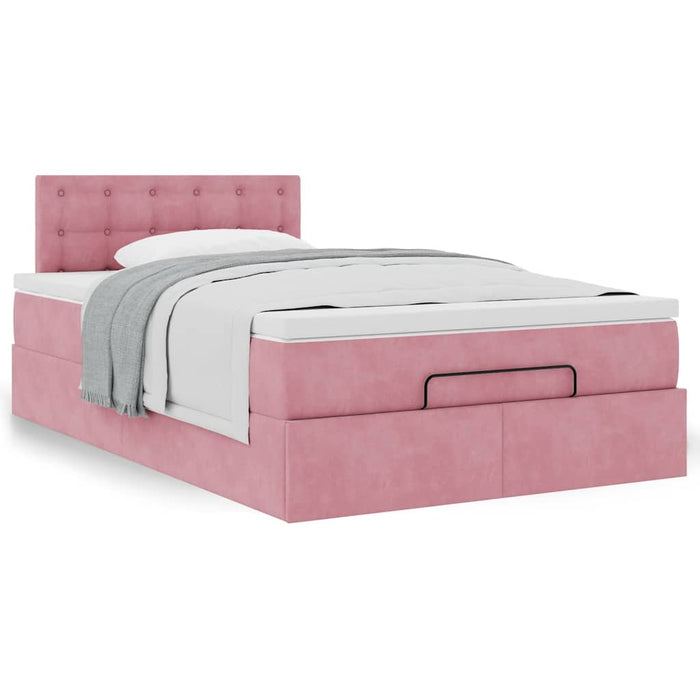 Cadru de pat otoman cu saltea, catifea roz 120x200cm - WALTI WALTI