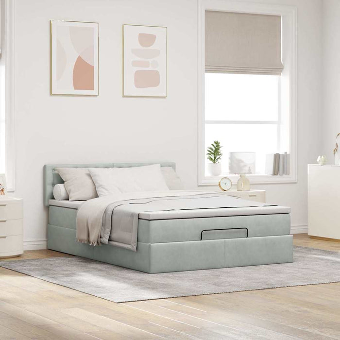 Cadru de pat otoman cu saltea Gri deschis 140x190cm catifea - WALTI WALTI