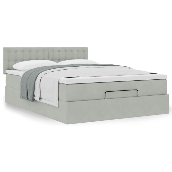 Cadru de pat otoman cu saltea Gri deschis 140x190cm catifea - WALTI WALTI