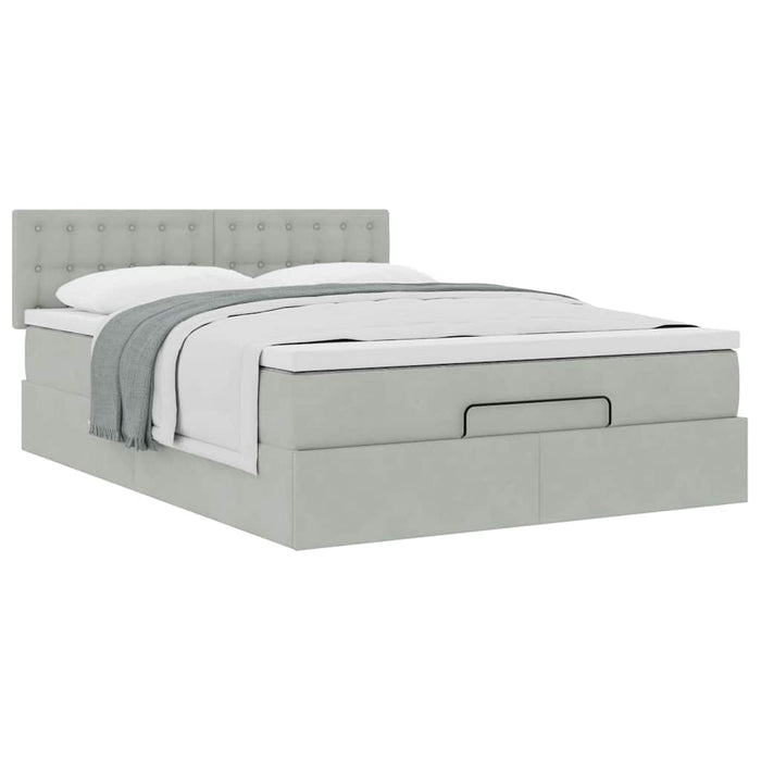 Cadru de pat otoman cu saltea Gri deschis 140x190cm catifea - WALTI WALTI