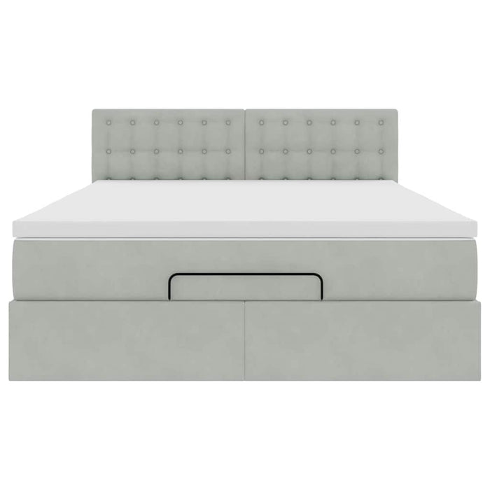 Cadru de pat otoman cu saltea Gri deschis 140x190cm catifea - WALTI WALTI