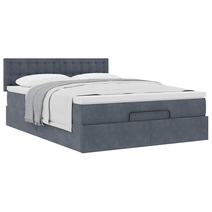 Cadru de pat otoman cu saltea Gri închis 140x190cm catifea - WALTI WALTI