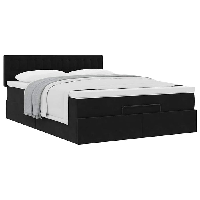 Cadru de pat otoman cu saltea neagră 140x190cm catifea - WALTI WALTI