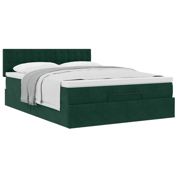 Cadru de pat otoman cu saltea verde închis 140x190cm catifea - WALTI WALTI