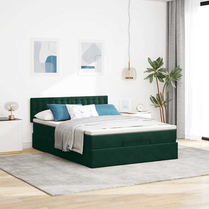 Cadru de pat otoman cu saltea verde închis 140x190cm catifea - WALTI WALTI
