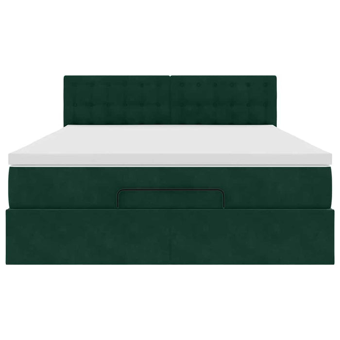 Cadru de pat otoman cu saltea verde închis 140x190cm catifea - WALTI WALTI