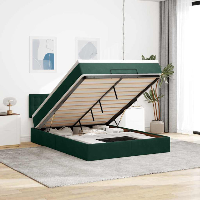 Cadru de pat otoman cu saltea verde închis 140x190cm catifea - WALTI WALTI
