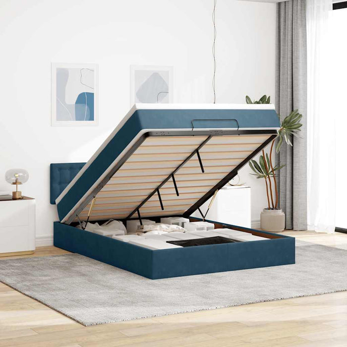 Cadru de pat otoman cu saltea Albastru închis 140x190cm catifea - WALTI WALTI