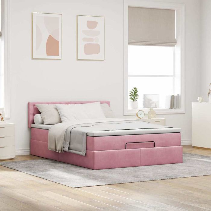 Cadru de pat otoman cu saltea roz 140x190cm catifea - WALTI WALTI