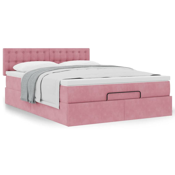 Cadru de pat otoman cu saltea roz 140x190cm catifea - WALTI WALTI