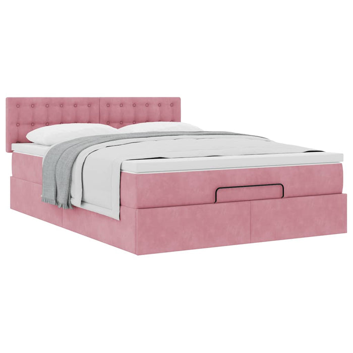 Cadru de pat otoman cu saltea roz 140x190cm catifea - WALTI WALTI