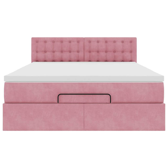 Cadru de pat otoman cu saltea roz 140x190cm catifea - WALTI WALTI