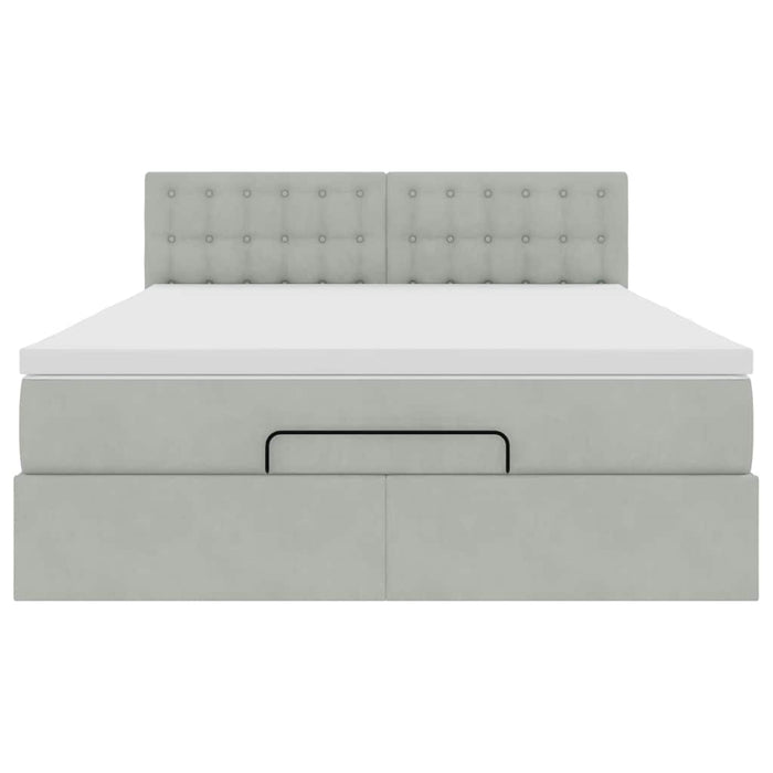 Cadru de pat otoman cu saltea Gri deschis 140x200cm catifea - WALTI WALTI