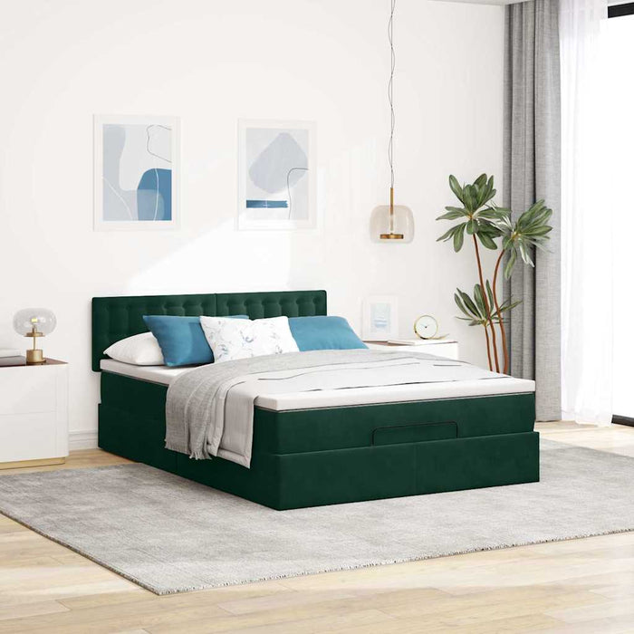 Cadru de pat otoman cu saltea verde închis 140x200cm catifea - WALTI WALTI
