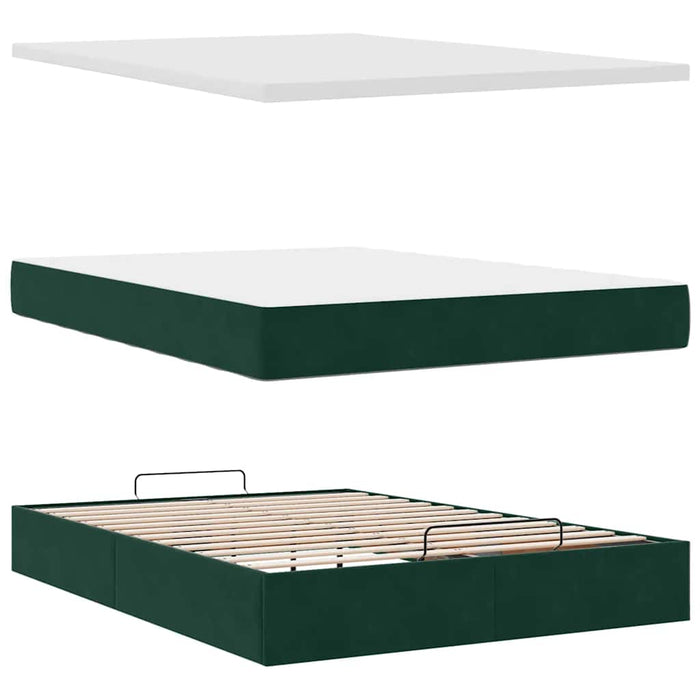 Cadru de pat otoman cu saltea verde închis 140x200cm catifea - WALTI WALTI