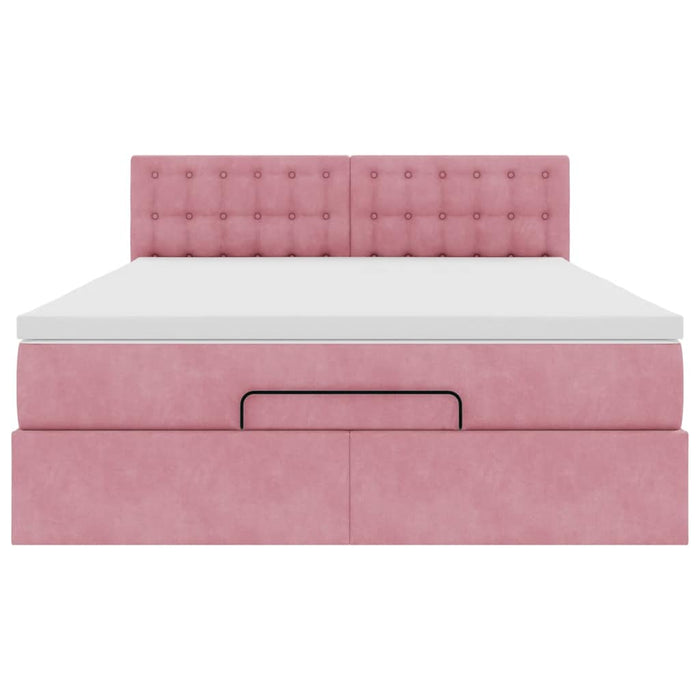 Cadru de pat otoman cu saltea roz 140x200cm catifea - WALTI WALTI