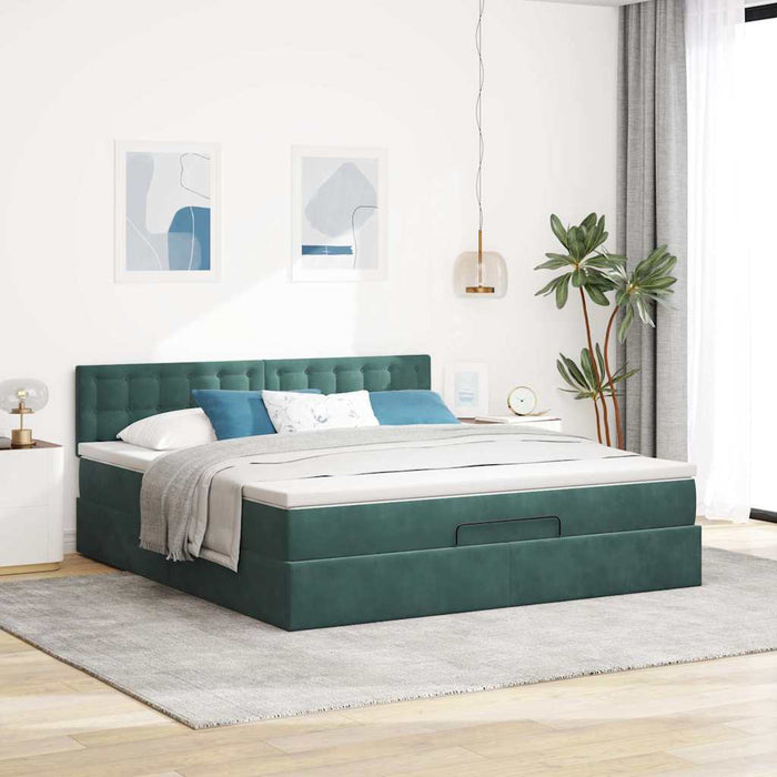 Cadru de pat otoman cu saltea verde închis 160x200cm catifea - WALTI WALTI