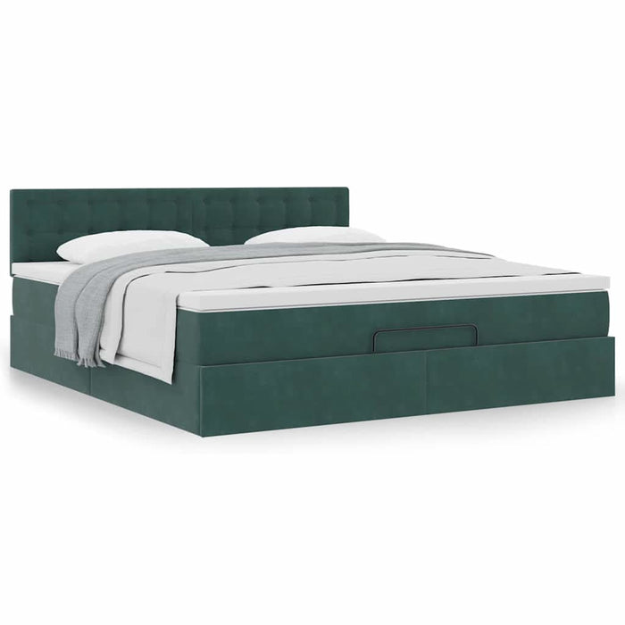 Cadru de pat otoman cu saltea verde închis 160x200cm catifea - WALTI WALTI