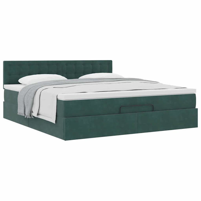 Cadru de pat otoman cu saltea verde închis 160x200cm catifea - WALTI WALTI